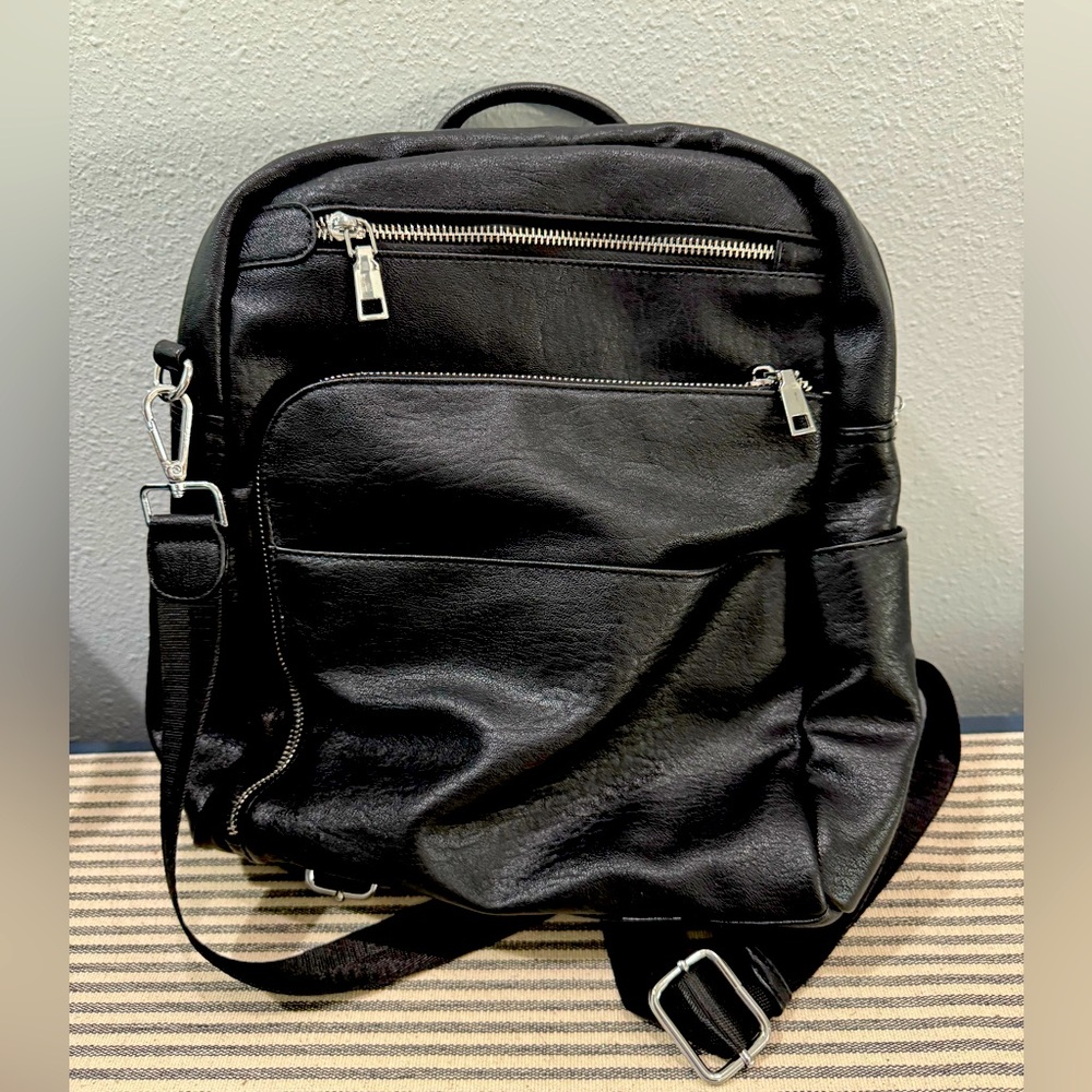 Black Leather Men's Backpack